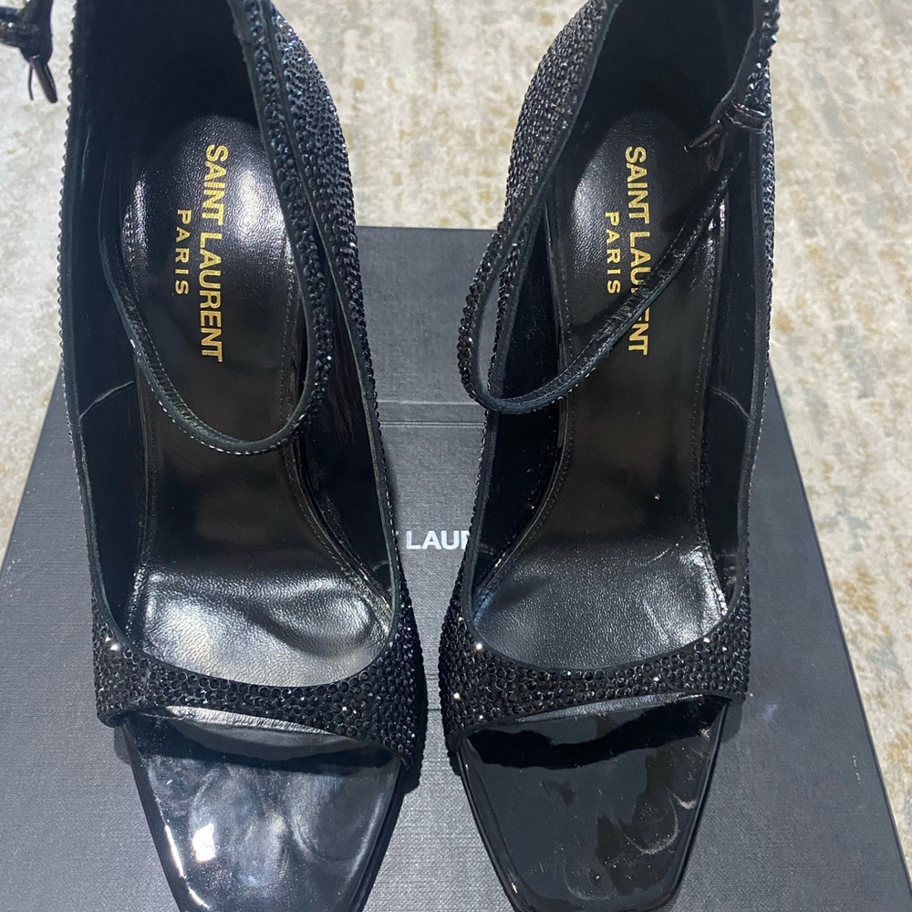 Saint Laurent Black Crystal Embellished Heels